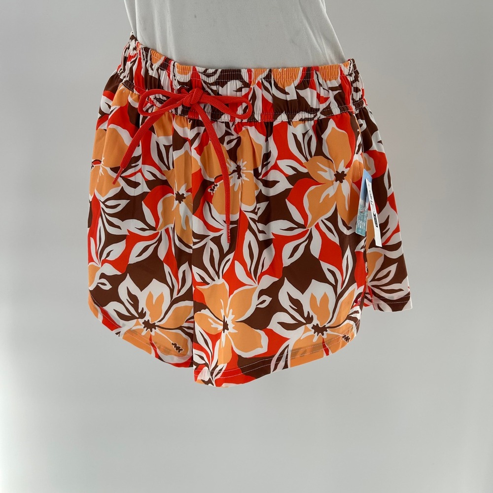 NWT Roxy Women's XS Pull On High Waist Boardshorts Floral Print Red Orange Brown - Picture 1 of 15